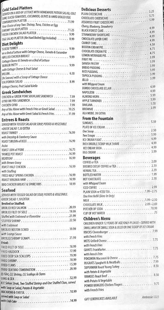 Ambrosia Diner Menu image 1